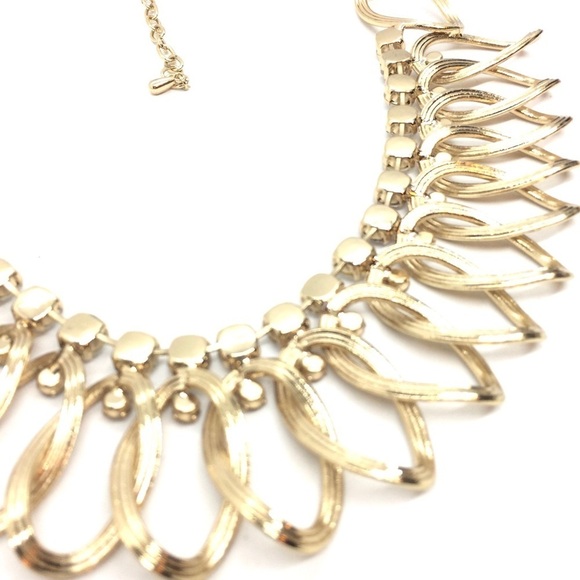 NATASHA RHINESTONE STATEMENT NECKLACE GOLD TONE BLING OVAL CHAIN LINKS - Picture 11 of 11